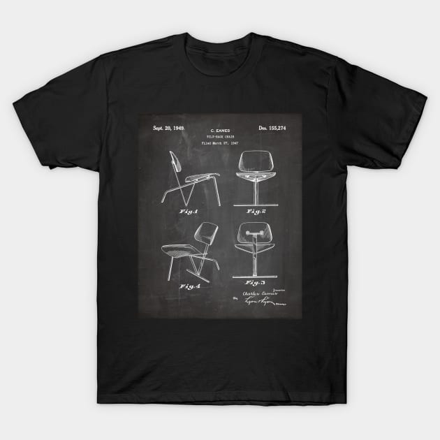 Eames Chair Patent - Designer Modern Design Art - Black Chalkboard T-Shirt by patentpress